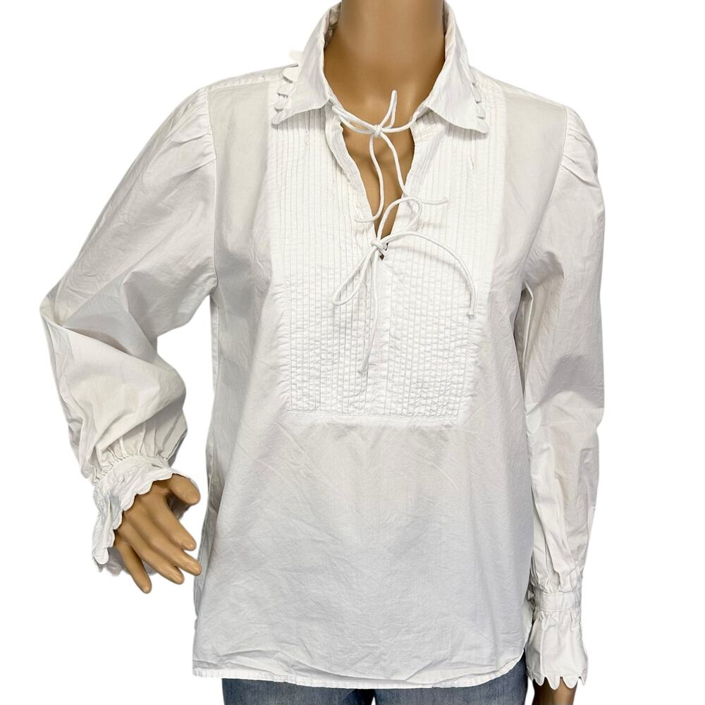 J. Crew Scalloped Cotton Poplin Popover Top White BL156 Size S - Picture 5 of 14